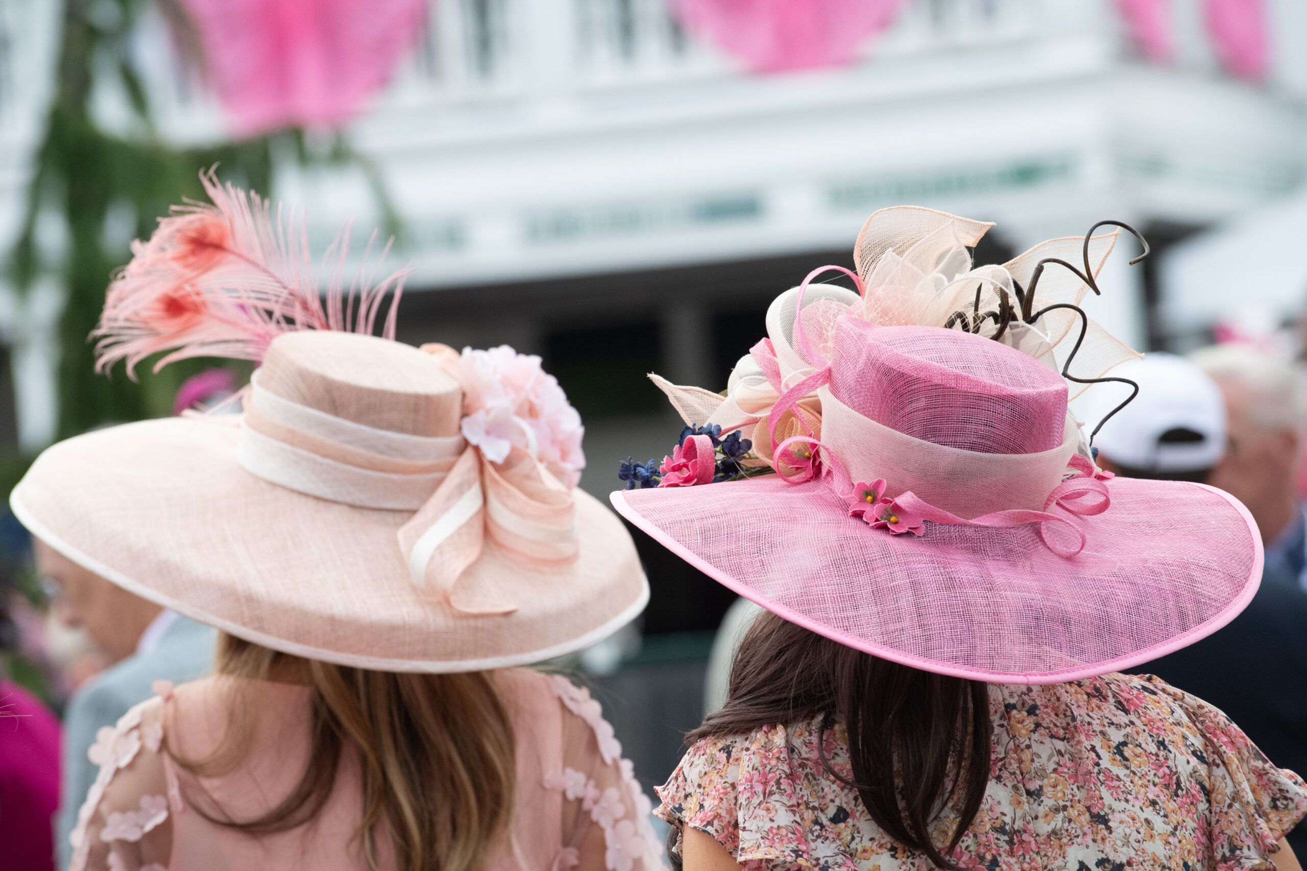 Ladies sporting stylish hats at the horse races