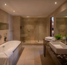 Luxurious hotel bathroom with modern amenities at The Gateway Hotel Dundalk.