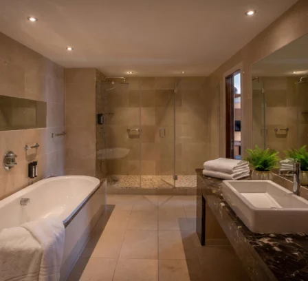 Luxurious hotel bathroom with modern amenities at The Gateway Hotel Dundalk.