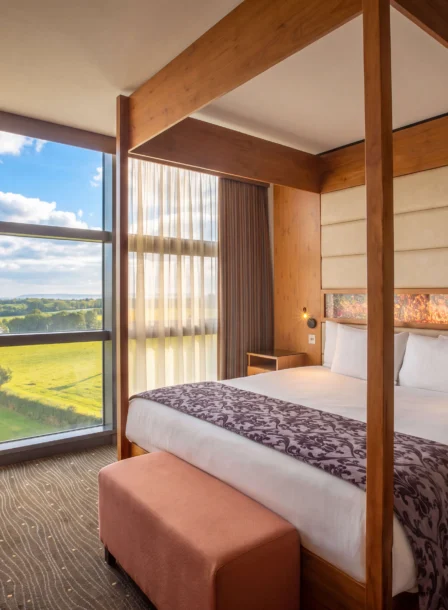 Luxurious hotel room with scenic countryside view at The Gateway Hotel Dundalk.