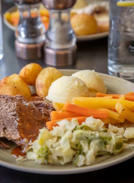 Delicious roast dinner with potatoes and vegetables at The Gateway Hotel Dundalk.