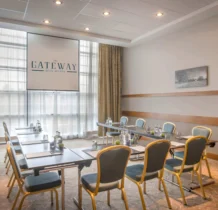 Modern meeting room at The Gateway Hotel, Dundalk, set for business or family gatherings.