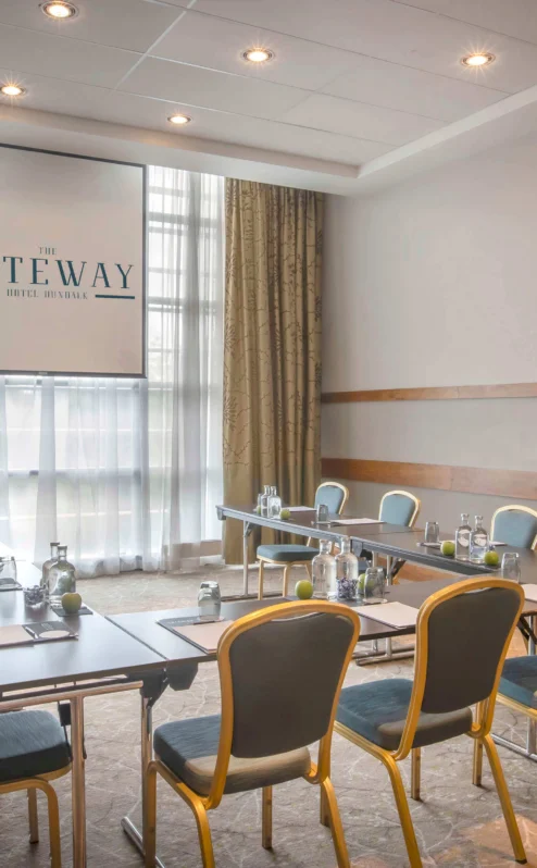 Modern meeting room at The Gateway Hotel, Dundalk, set for business or family gatherings.