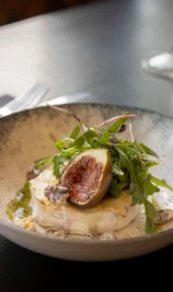 A delicious fig and cheese salad with wine at The Gateway Hotel, Dundalk.