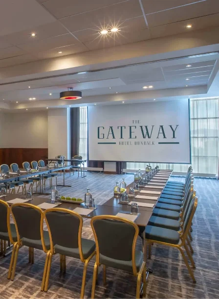 Spacious conference room set for meeting at The Gateway Hotel Dundalk.