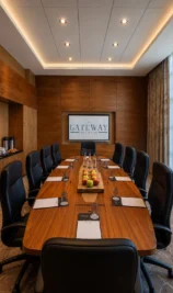Elegant meeting room at The Gateway Hotel Dundalk set up for business gatherings.